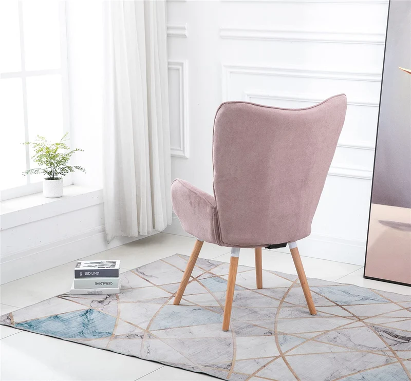 FURNISH1 Fauteuil Salon, Surface de siège en Tissu Rose, Dossier Confortable, Jambes de Tabouret en Bois Massif.