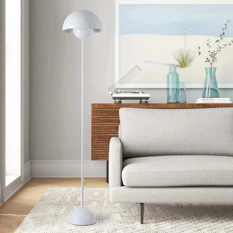 Alpinaluz Lampadaire en Acier avec Abat-jour Bombé – Style Scandinave et Rétro – Éclairage Indirect vers le Bas – Douille E27 – Interrupteur au Pied – Pour Salon ou Chambre (Blanc)