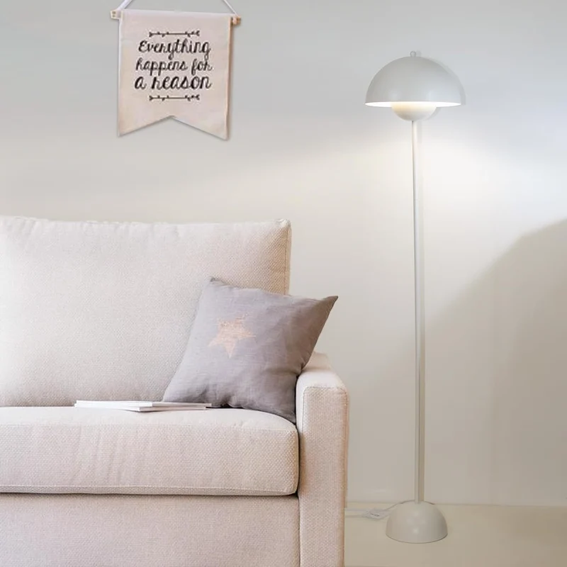 Alpinaluz Lampadaire en Acier avec Abat-jour Bombé – Style Scandinave et Rétro – Éclairage Indirect vers le Bas – Douille E27 – Interrupteur au Pied – Pour Salon ou Chambre (Blanc)