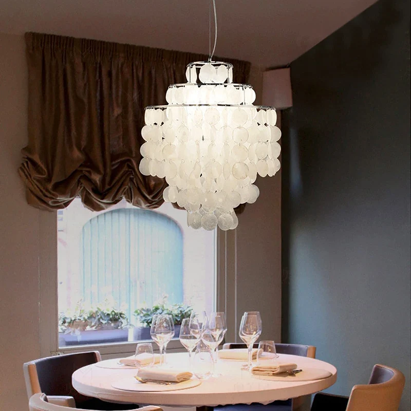 Lustre contemporain en coquille blanche nacrée pour chambre à coucher, salon, salle à manger, café, bar, couloir, décoration moderne E27