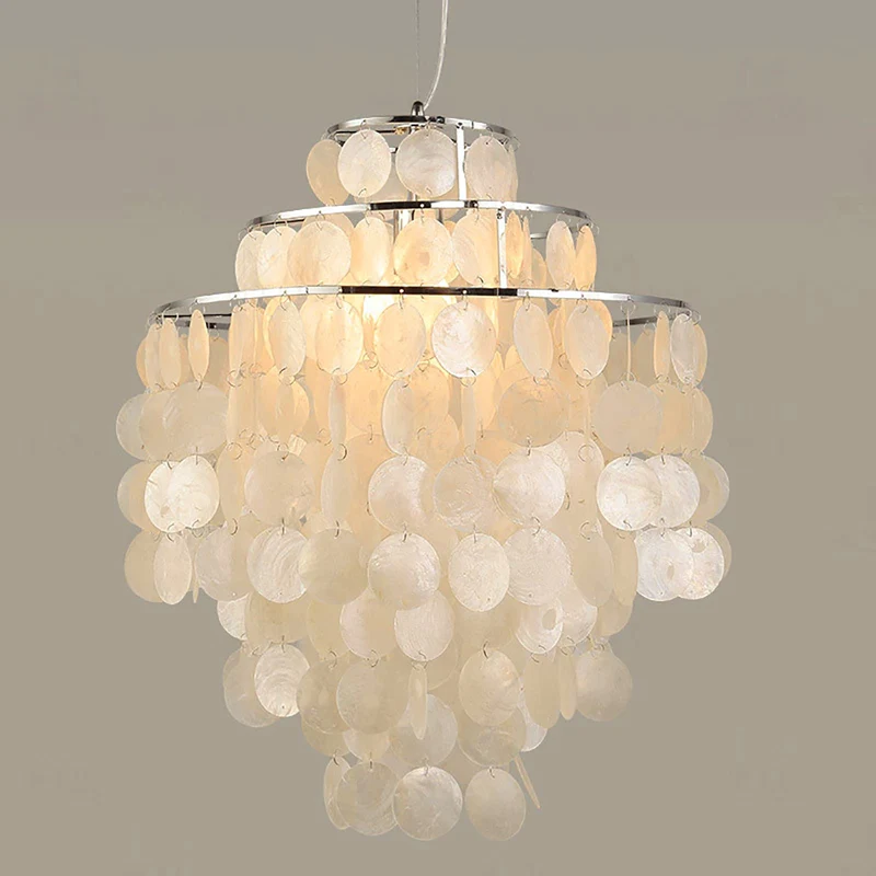 Lustre contemporain en coquille blanche nacrée pour chambre à coucher, salon, salle à manger, café, bar, couloir, décoration moderne E27