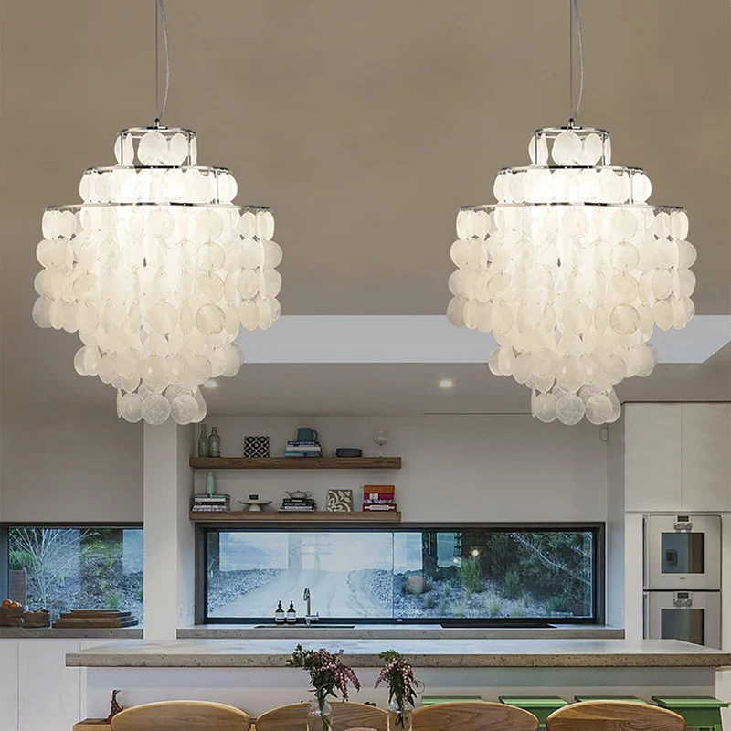 Lustre contemporain en coquille blanche nacrée pour chambre à coucher, salon, salle à manger, café, bar, couloir, décoration moderne E27