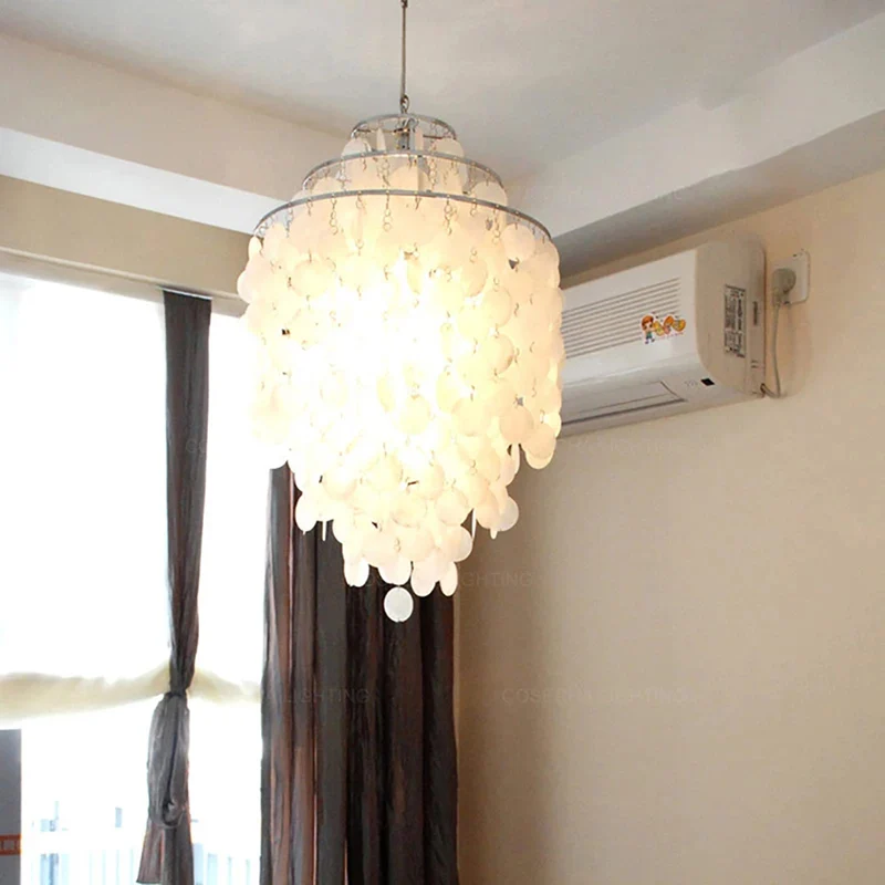 Lustre contemporain en coquille blanche nacrée pour chambre à coucher, salon, salle à manger, café, bar, couloir, décoration moderne E27