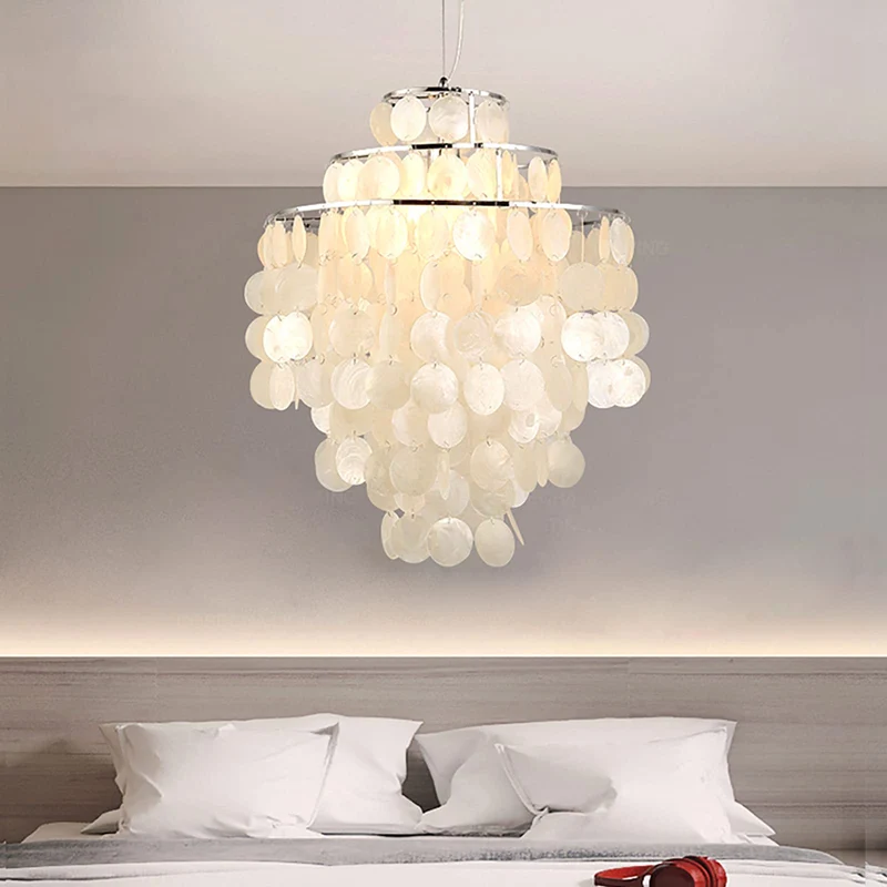 Lustre contemporain en coquille blanche nacrée pour chambre à coucher, salon, salle à manger, café, bar, couloir, décoration moderne E27