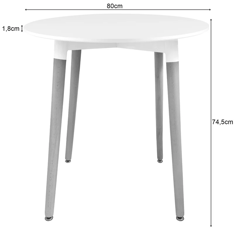 NMK HOME Table Ronde Salle Manger Ф 80 cm - Table a Manger Ronde avec des Pieds en Bois de Hêtre - Réglable en Hauteur
