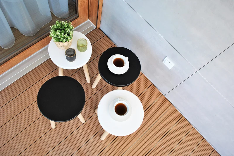 Spec-Wood Tabouret en Bois - Table Basse et Support de Fleurs - Décoration et Support pour Plantes - Rond - Blanc/Hêtre Naturel