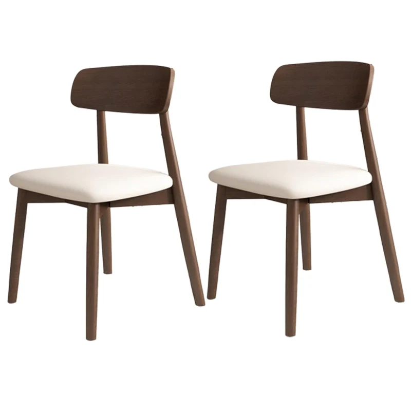 Lot de 4 chaises de salle à manger en bois massif – Assise rembourrée sans accoudoirs pour salle à manger, salon ou coiffeuse – Finition élégante blanche et noyer foncé pour une décoration d'intérieur