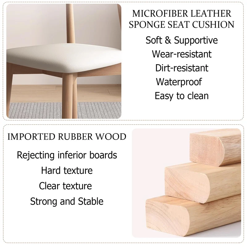 Lot de 4 chaises de salle à manger en bois massif – Assise rembourrée sans accoudoirs pour salle à manger, salon ou coiffeuse – Finition élégante blanche et noyer foncé pour une décoration d'intérieur