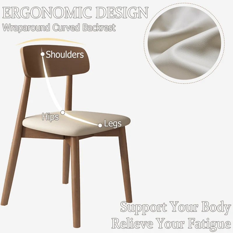 Lot de 4 chaises de salle à manger en bois massif – Assise rembourrée sans accoudoirs pour salle à manger, salon ou coiffeuse – Finition élégante blanche et noyer foncé pour une décoration d'intérieur