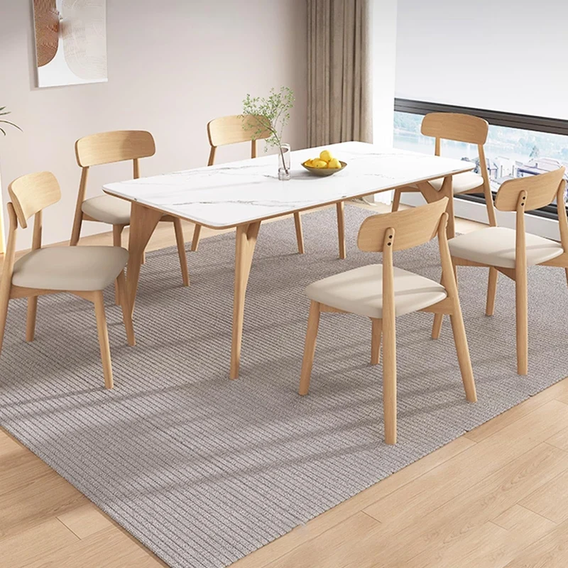 Lot de 4 chaises de salle à manger en bois massif – Assise rembourrée sans accoudoirs pour salle à manger, salon ou coiffeuse – Finition élégante blanche et noyer foncé pour une décoration d'intérieur
