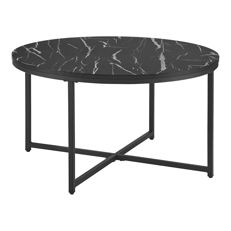 [en.casa] Table Basse pour Salon Meuble Rond Design pour Intérieur Panneau de Particules Mélaminé Acier Revêtu par Poudre 45 x 80 cm Noir Marbre Noir