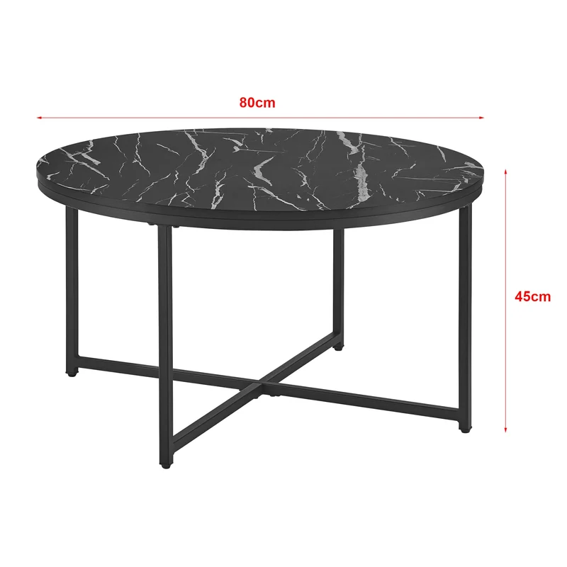 [en.casa] Table Basse pour Salon Meuble Rond Design pour Intérieur Panneau de Particules Mélaminé Acier Revêtu par Poudre 45 x 80 cm Noir Marbre Noir