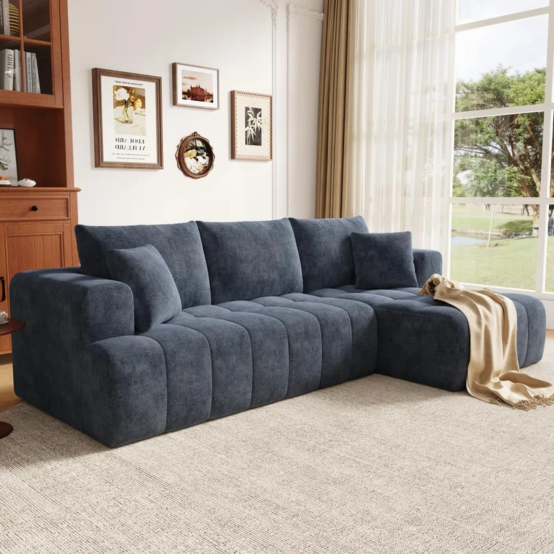 Cayipng Canapé d'angle modulaire, canapé nuage, canapé 3 places, canapé transformable, tissu chenille, librement combinable, pas besoin de montage (Bleu)