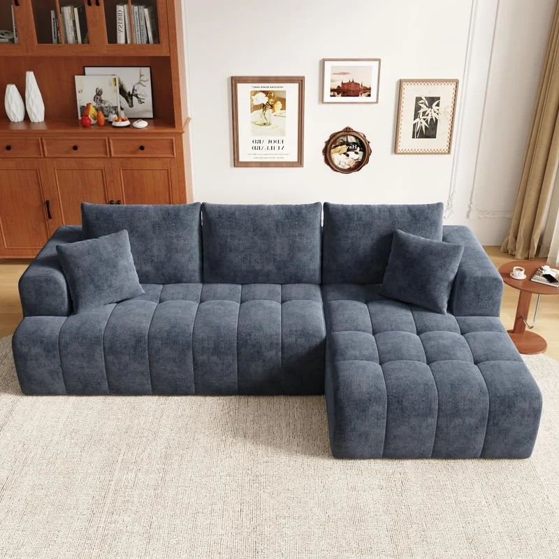 Cayipng Canapé d'angle modulaire, canapé nuage, canapé 3 places, canapé transformable, tissu chenille, librement combinable, pas besoin de montage (Bleu)