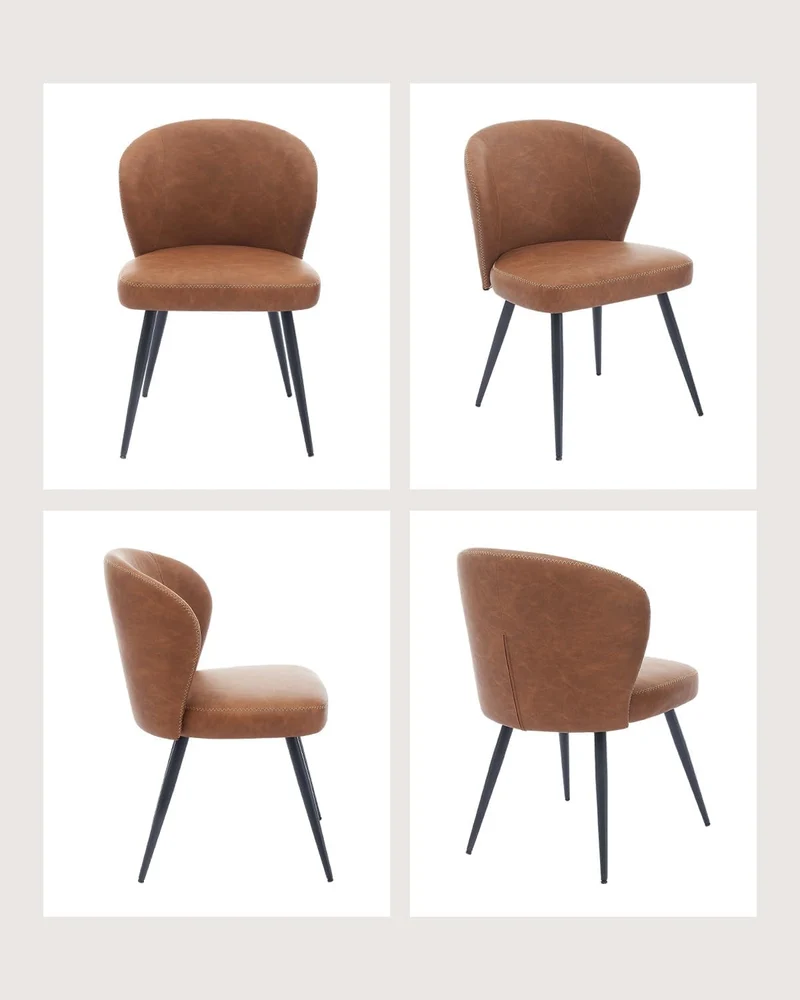 6XPCS Chaises de salle à manger en cuir PU , chaises de salle à manger et de cuisine modernes, capacité de charge de 150KG Chaises d'appoint tapissées avec pieds en acier-MARRON (2, marron, Moyen)