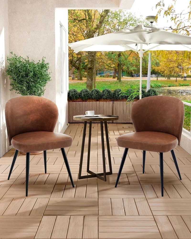 6XPCS Chaises de salle à manger en cuir PU , chaises de salle à manger et de cuisine modernes, capacité de charge de 150KG Chaises d'appoint tapissées avec pieds en acier-MARRON (2, marron, Moyen)