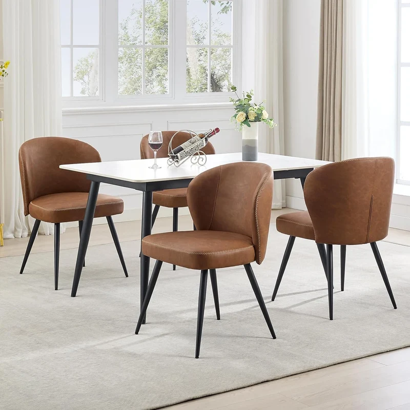 6XPCS Chaises de salle à manger en cuir PU , chaises de salle à manger et de cuisine modernes, capacité de charge de 150KG Chaises d'appoint tapissées avec pieds en acier-MARRON (2, marron, Moyen)