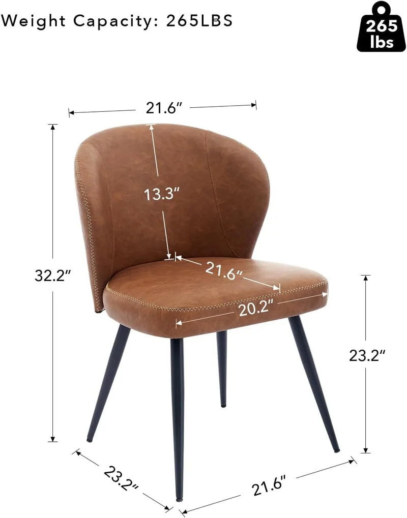 6XPCS Chaises de salle à manger en cuir PU , chaises de salle à manger et de cuisine modernes, capacité de charge de 150KG Chaises d'appoint tapissées avec pieds en acier-MARRON (2, marron, Moyen)