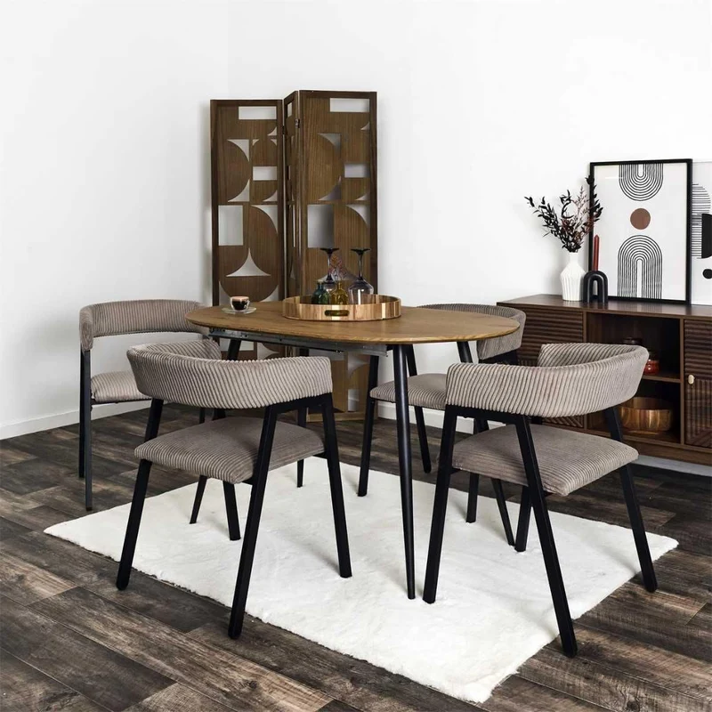AltoBuy Lot de 2 fauteuils de Table Design en métal et Velours côtelé Coloris Taupe - Amory