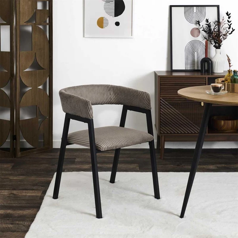 AltoBuy Lot de 2 fauteuils de Table Design en métal et Velours côtelé Coloris Taupe - Amory