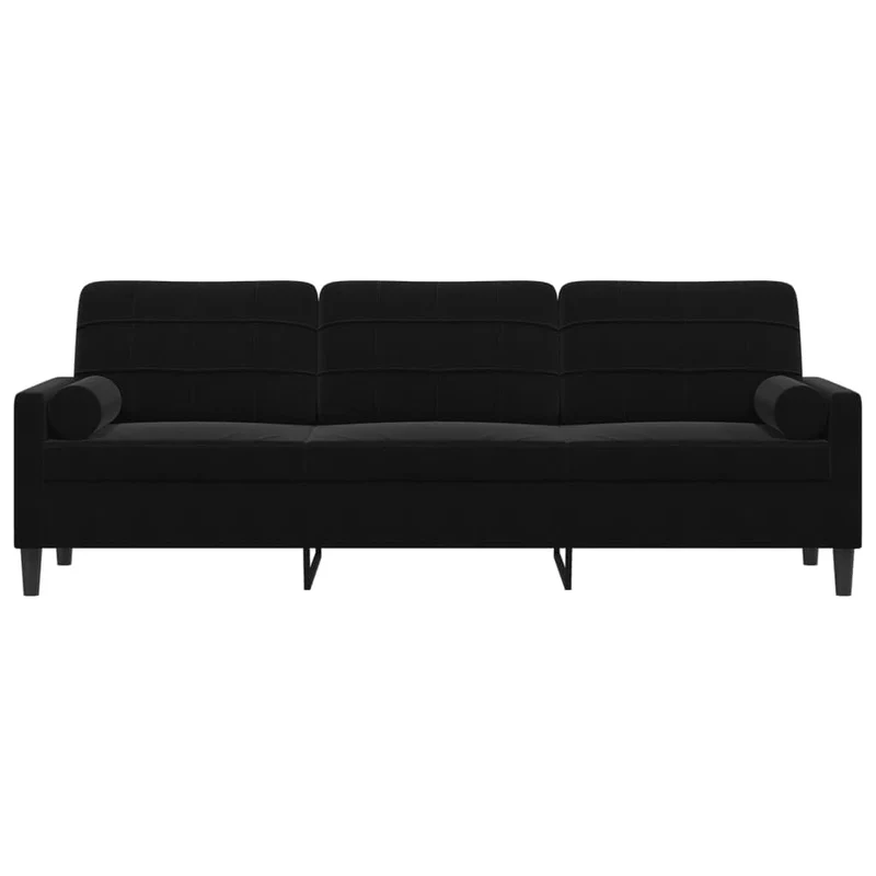 Mokuyary Canapé 3 places avec coussin décoratif noir 210 cm en velours pour salon, chambre à coucher, appartement, chambre d'amis, bureau