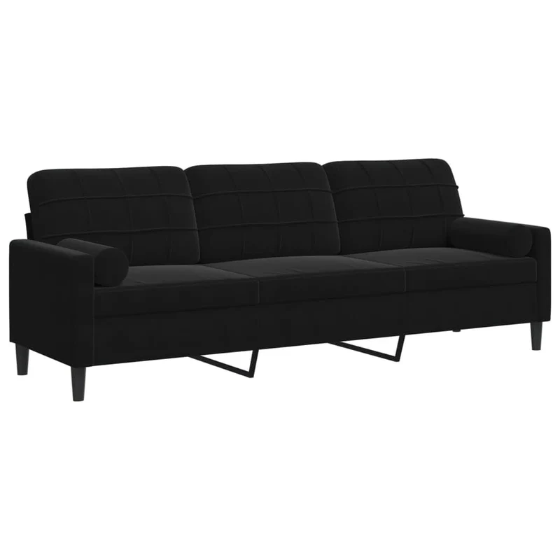 Mokuyary Canapé 3 places avec coussin décoratif noir 210 cm en velours pour salon, chambre à coucher, appartement, chambre d'amis, bureau