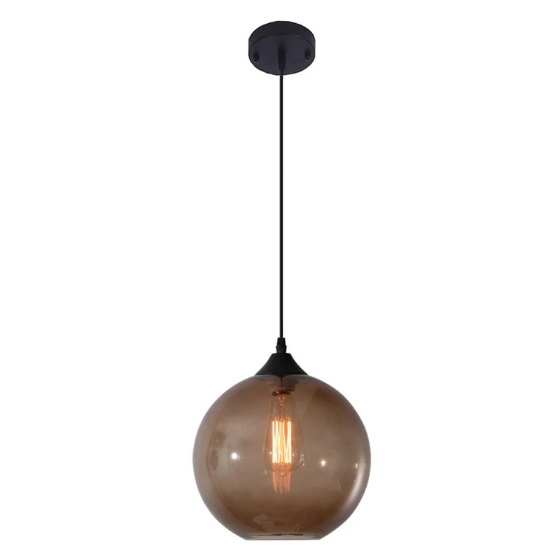 Suspension boule de verre simple, suspension industrielle vintage E27 Loft Bar Plafonnier, mini lustre globe 1 lumière pour cuisine salle à manger chambre (marron)