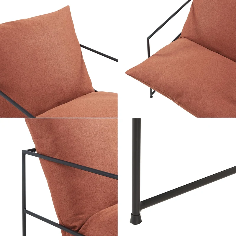 [en.casa] Fauteuil Confortable avec Coussins Rembourrés Housse Amovible et Lavable Siège Stable Design Intemporel pour Salon Chambre Bureau Métal Polyester 90 x 61 x 70 cm Noir Orange