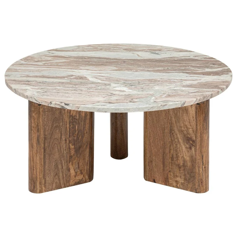 Atmosphera Créateur d'Intérieur - Table Basse Coppa en Marbre et Manguier - Table d'Appoint pour Chambre, Salon, Bureau - D92cm