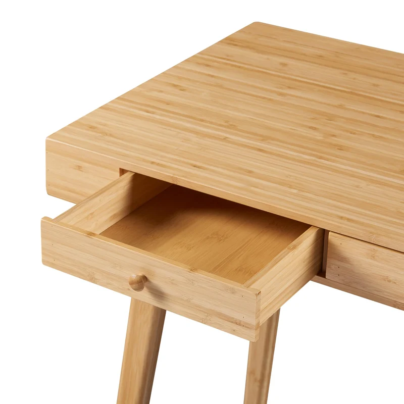 [en.casa] Bureau Style Scandinave avec 3 Tiroirs Table Rectangulaire avec Compartiments de Rangement Poste de Travail pour Coin Télétravail Bambou 100 x 50 x 75 cm Naturel