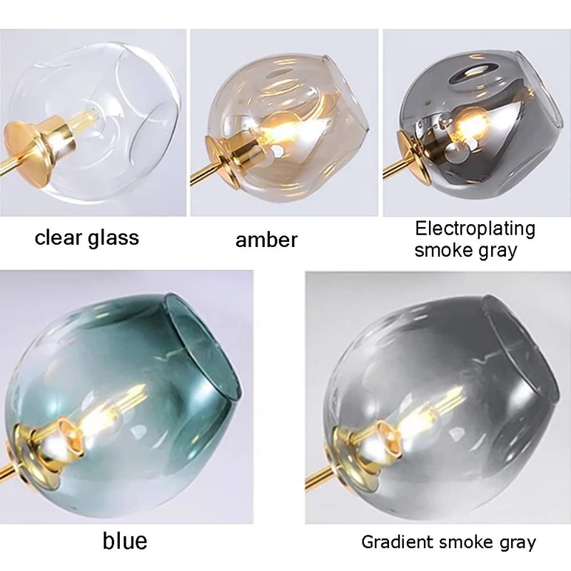 BUniq Lustre Spoutnik E26, 5 lumières, branches de boule de verre, suspension réglable en hauteur, lustre soufflé à la main du milieu du siècle, plafonnier Starburst, finition bronze tra