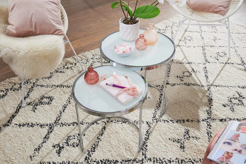 KADIMA DESIGN table de salon ronde Table d'appoint en verre blanc de l'argent table basse