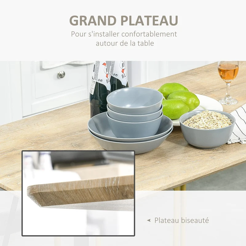 HOMCOM Table à Manger Design Industriel Grand Plateau dim. 120L x 60l x 75H cm Pieds métal Noir en épingles MDF Aspect chêne Clair
