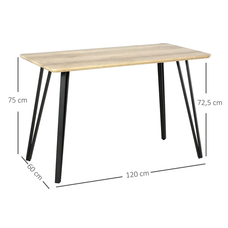 HOMCOM Table à Manger Design Industriel Grand Plateau dim. 120L x 60l x 75H cm Pieds métal Noir en épingles MDF Aspect chêne Clair