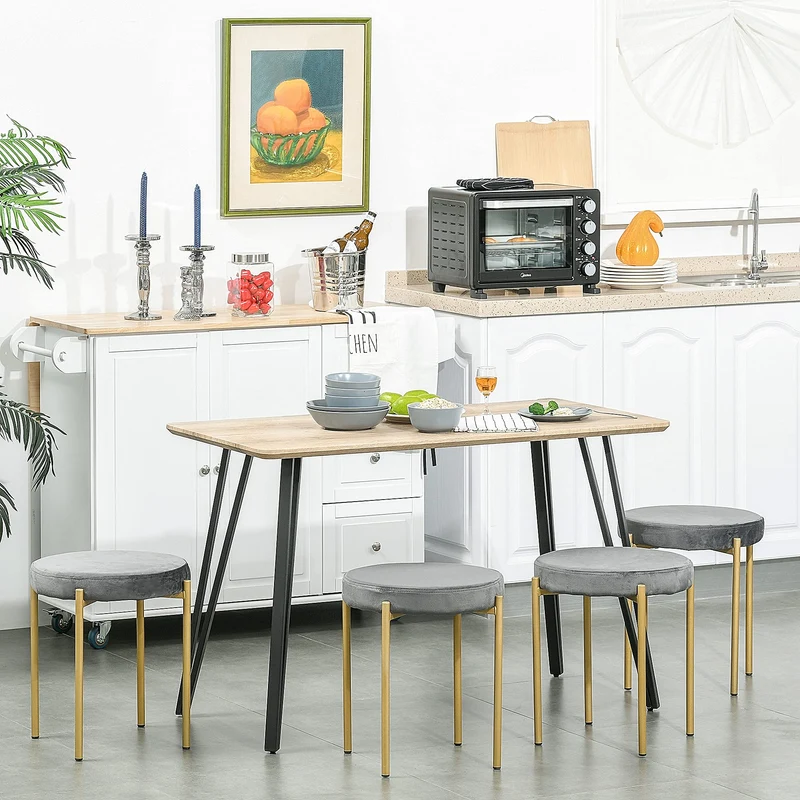 HOMCOM Table à Manger Design Industriel Grand Plateau dim. 120L x 60l x 75H cm Pieds métal Noir en épingles MDF Aspect chêne Clair