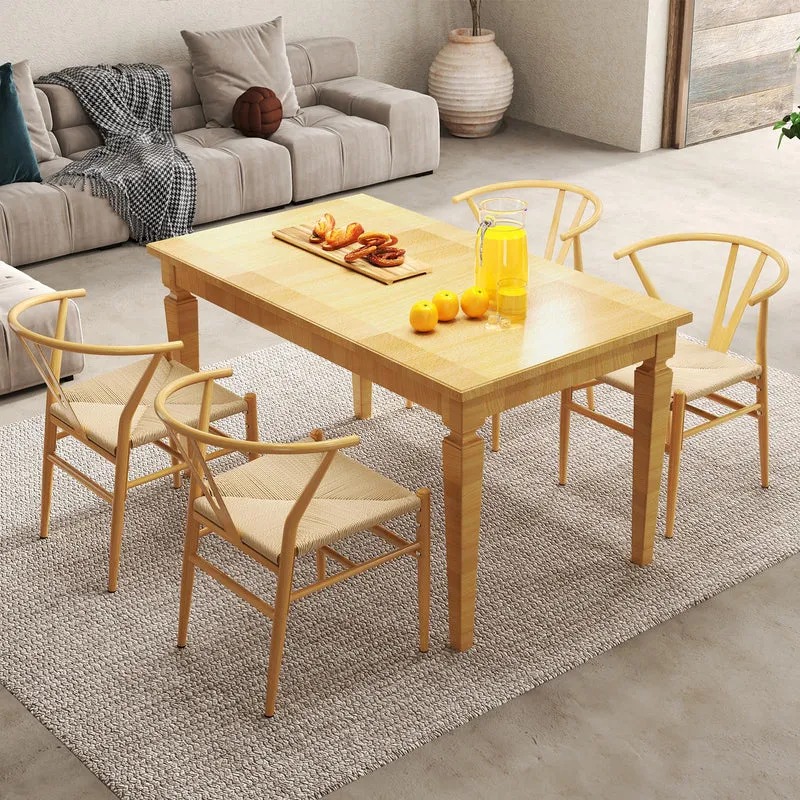 COSTWAY Chaise Wishbone Style Scandinave, Chaises avec Cadre en Métal, Dossier en Y, Assise Tressée, Chaise Design pour Salle à Manger, Salon, Bureau (Naturel,4)
