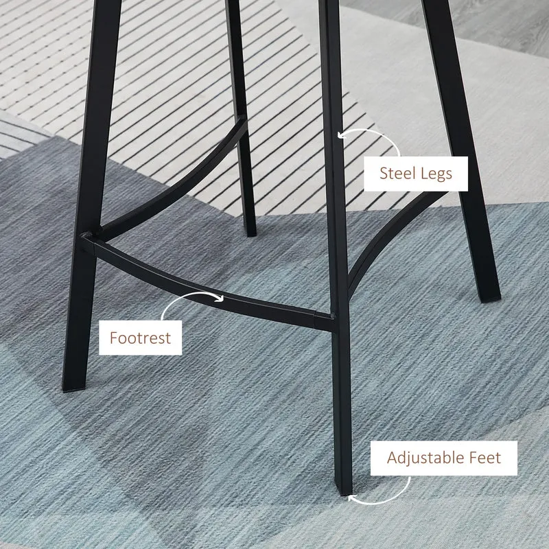 HOMCOM Bar Stools Set of 2, PU Leather Kitchen Stools, Upholstered Breakfast Bar Chairs with Backrest, Steel Legs for Home, Dining Room, Brown (tabourets de Cuisine en Cuir PU, chaises de Bar