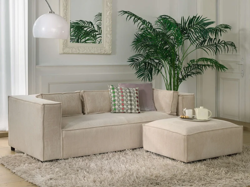 Lisa Design - Canapé Stella en Velours Côtelé - Sofa Beige 3 Places - Salon