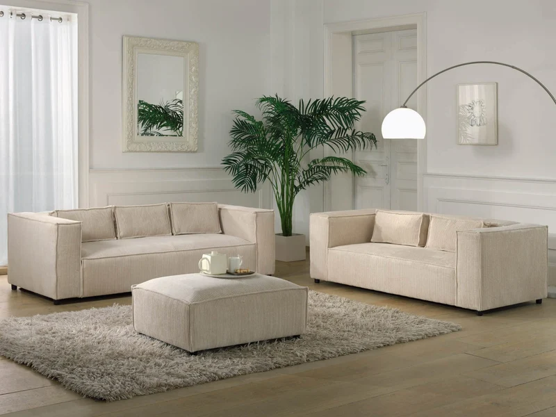 Lisa Design - Canapé Stella en Velours Côtelé - Sofa Beige 3 Places - Salon
