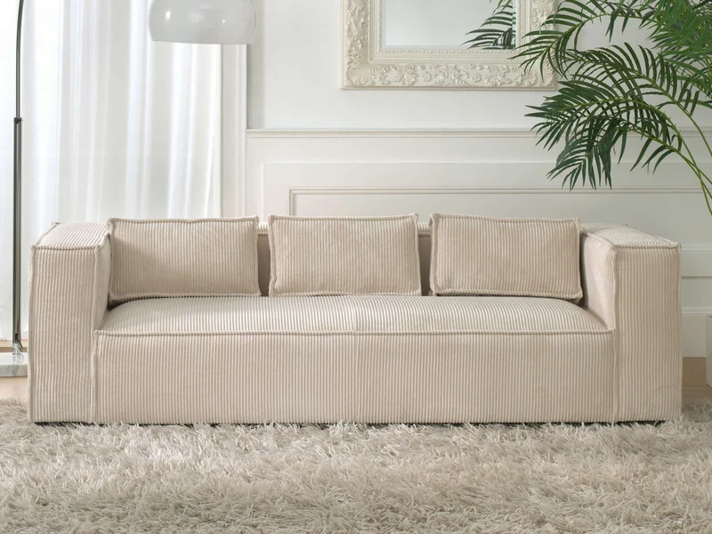 Lisa Design - Canapé Stella en Velours Côtelé - Sofa Beige 3 Places - Salon