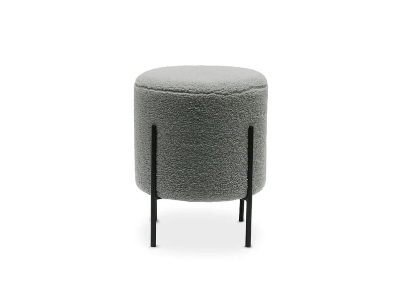 DecoInParis Pouf Design en Tissu Bouclette Gris et Pieds en métal Noir LIREN