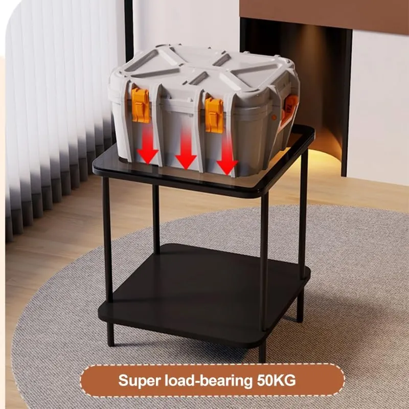 CMYCYDDPLY Table D'appoint À 2 Niveaux, Table Basse de Rangement, avec Verre Trempé, Économise de l'espace, Peut Être Utilisée comme Table Basse ou Table de Chevet