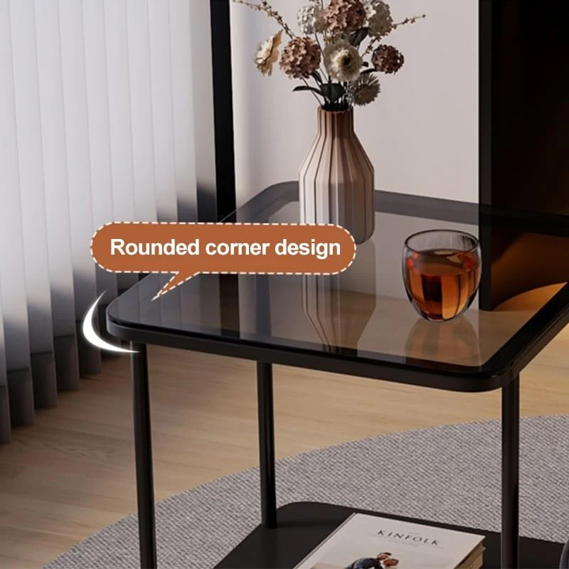 CMYCYDDPLY Table D'appoint À 2 Niveaux, Table Basse de Rangement, avec Verre Trempé, Économise de l'espace, Peut Être Utilisée comme Table Basse ou Table de Chevet