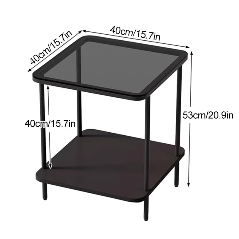 CMYCYDDPLY Table D'appoint À 2 Niveaux, Table Basse de Rangement, avec Verre Trempé, Économise de l'espace, Peut Être Utilisée comme Table Basse ou Table de Chevet
