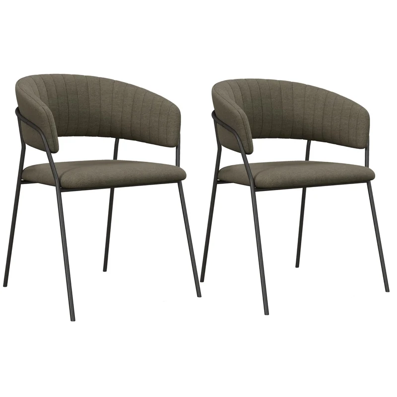 SCIEM LUCA-Fauteuil de Table en Tissu Lin Pieds métal Noir (x2) (Taupe)