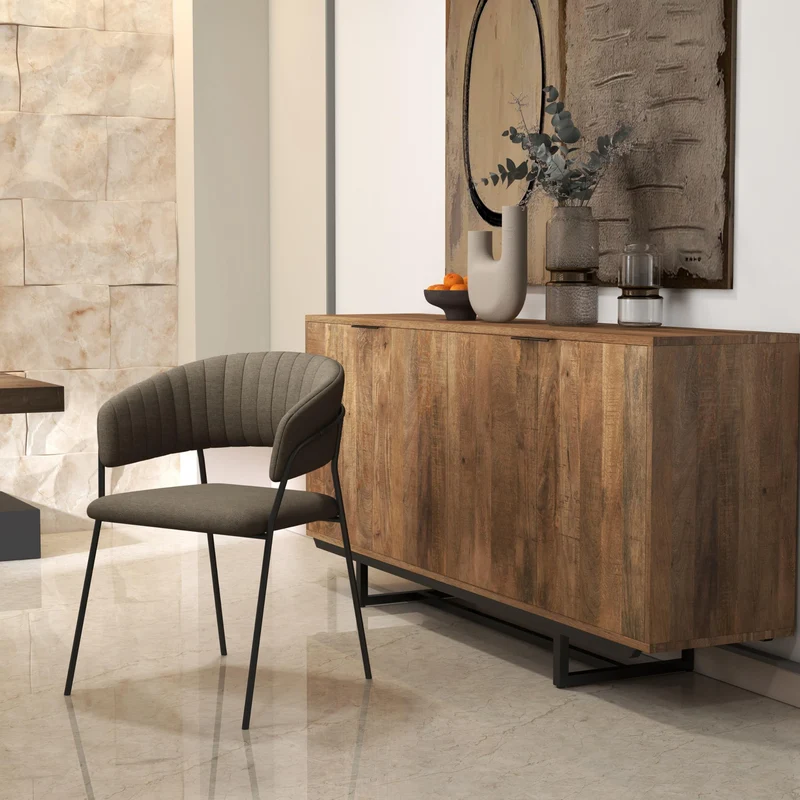 SCIEM LUCA-Fauteuil de Table en Tissu Lin Pieds métal Noir (x2) (Taupe)