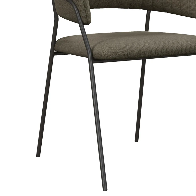 SCIEM LUCA-Fauteuil de Table en Tissu Lin Pieds métal Noir (x2) (Taupe)