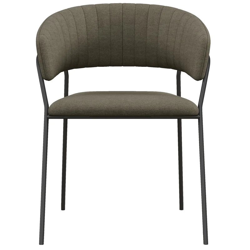 SCIEM LUCA-Fauteuil de Table en Tissu Lin Pieds métal Noir (x2) (Taupe)