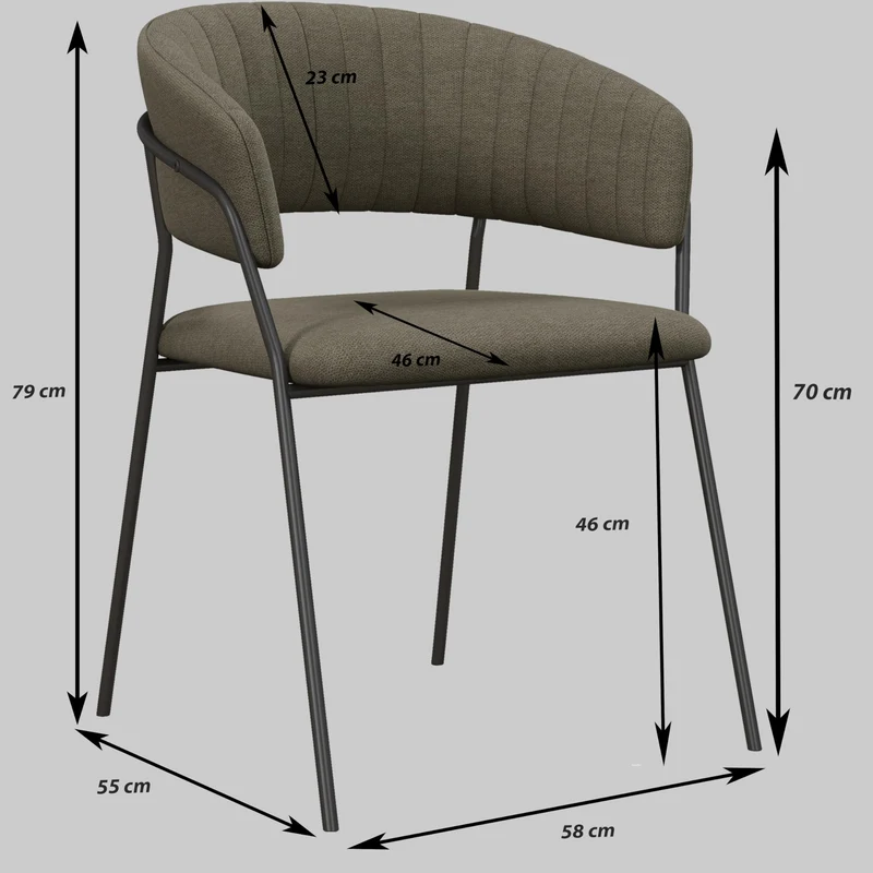 SCIEM LUCA-Fauteuil de Table en Tissu Lin Pieds métal Noir (x2) (Taupe)