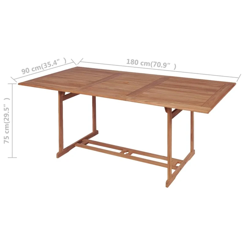 vidaXL Teck Table à Manger Rectangulaire d'Extérieur Jardin 180x90x75cm Meuble